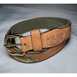 Zep Pro Fish Embroidered Ribbon Belt Size 34 Leather Accents Fishing *READ*
